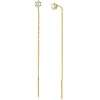 80mm ZINZI gold plated zilveren doortrek oorbellen met chatonzetting 5mm witte zirconia en sierlijk kettinkje ZIO2576Y