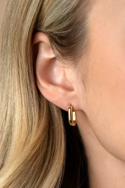 14,5mm ZINZI gold plated zilveren oorringen in ovale vorm met ronde buis 3mm breed ZIO2603G