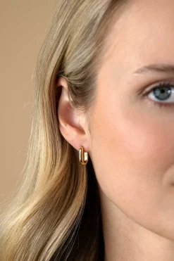 14,5mm ZINZI gold plated zilveren oorringen in ovale vorm met ronde buis 3mm breed ZIO2603G