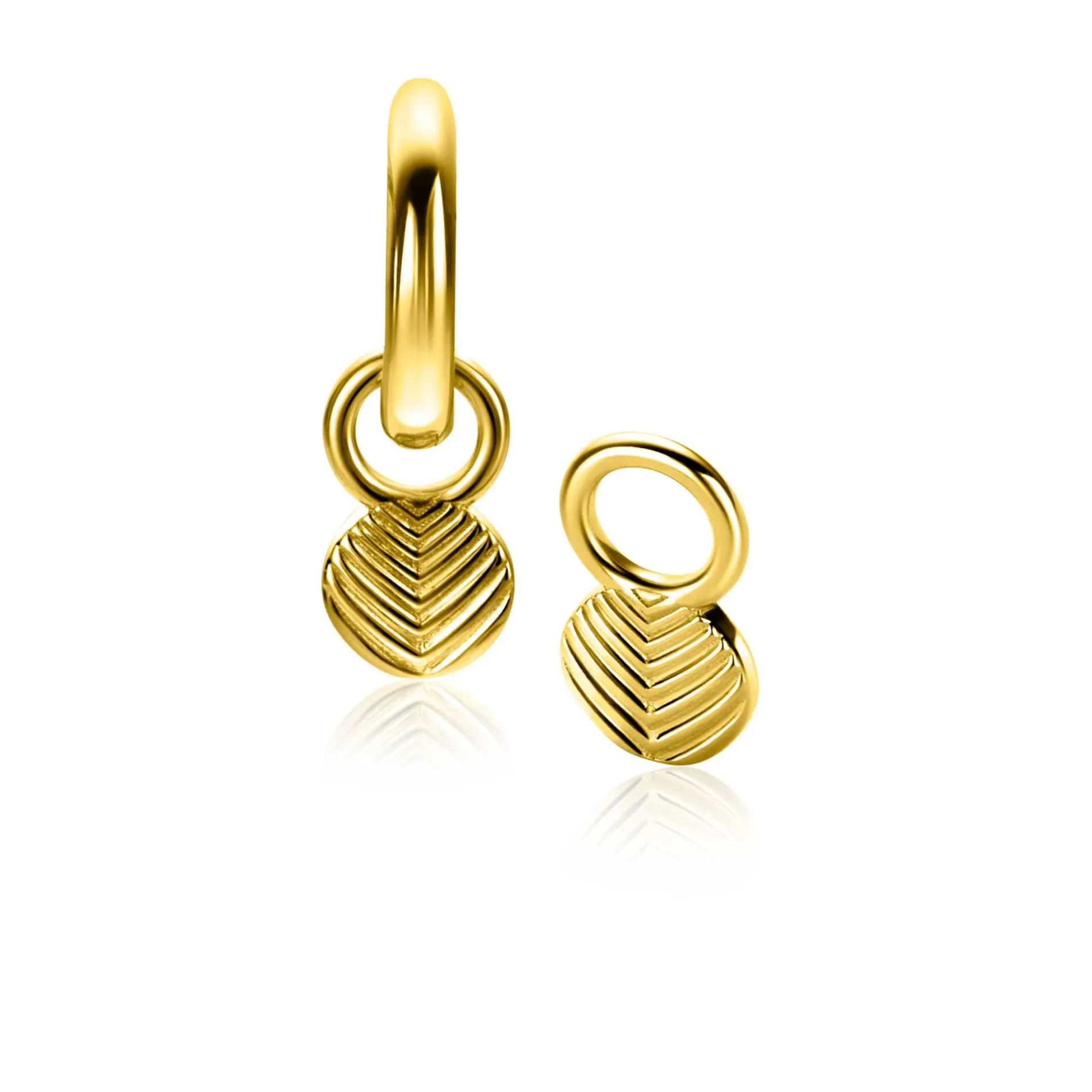 11mm ZINZI gold plated zilveren oorbedels in ronde vorm, bewerkt met veertjesmotief ZICH2644G (zonder oorringen)