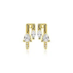 12mm ZINZI gold plated zilveren multi-look oorstekers met peervormige en ovale witte zirkonia's ZIO2689Y