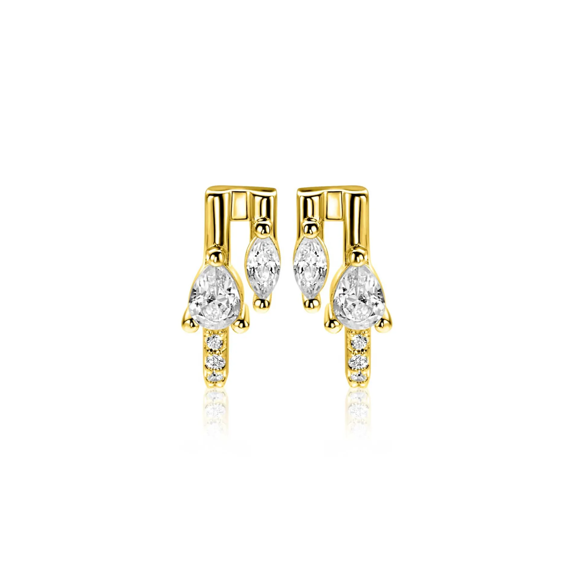12mm ZINZI gold plated zilveren multi-look oorstekers met peervormige en ovale witte zirkonia's ZIO2689Y