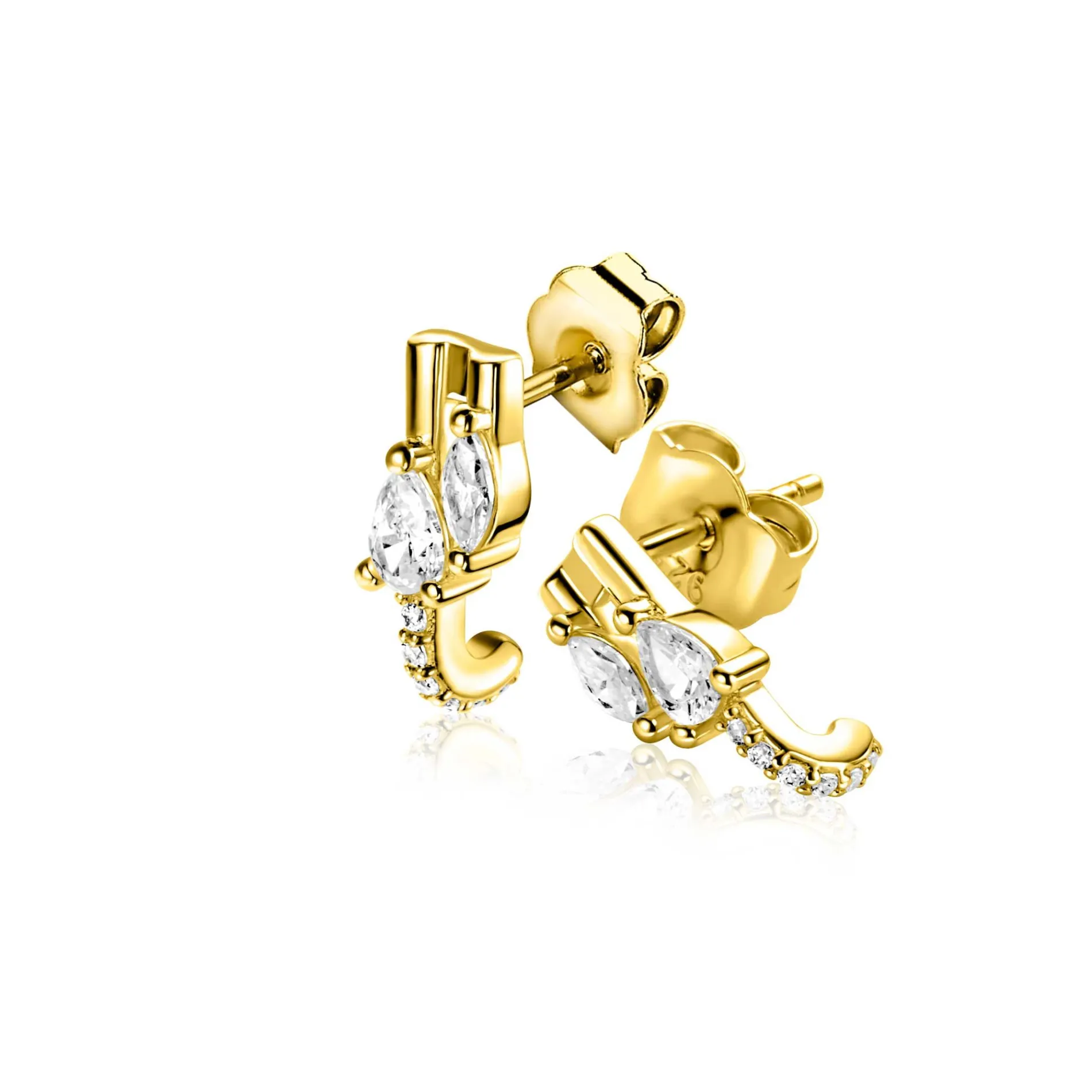 12mm ZINZI gold plated zilveren multi-look oorstekers met peervormige en ovale witte zirkonia's ZIO2689Y