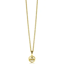 9mm ZINZI gold plated zilveren Weegschaal sterrenbeeldhanger bezet met witte zirconia ZIHY-WEE (zonder collier)