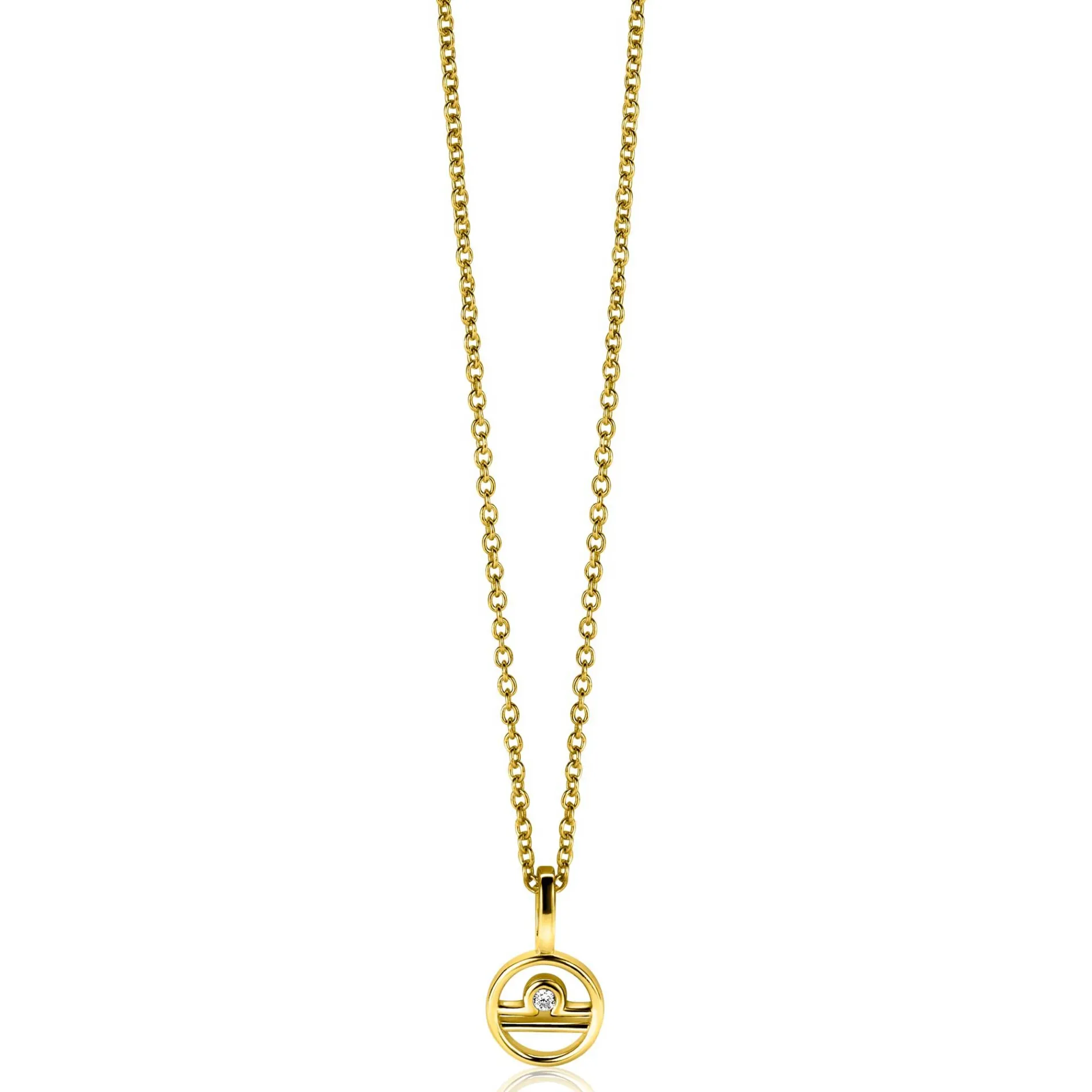 9mm ZINZI gold plated zilveren Weegschaal sterrenbeeldhanger bezet met witte zirconia ZIHY-WEE (zonder collier)