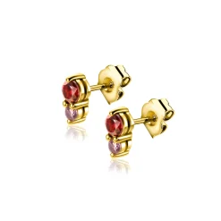 6,5mm ZINZI gold plated zilveren oorknoppen ronde chatonzettingen rood granaat en paarse kleurstenen ZIO2563