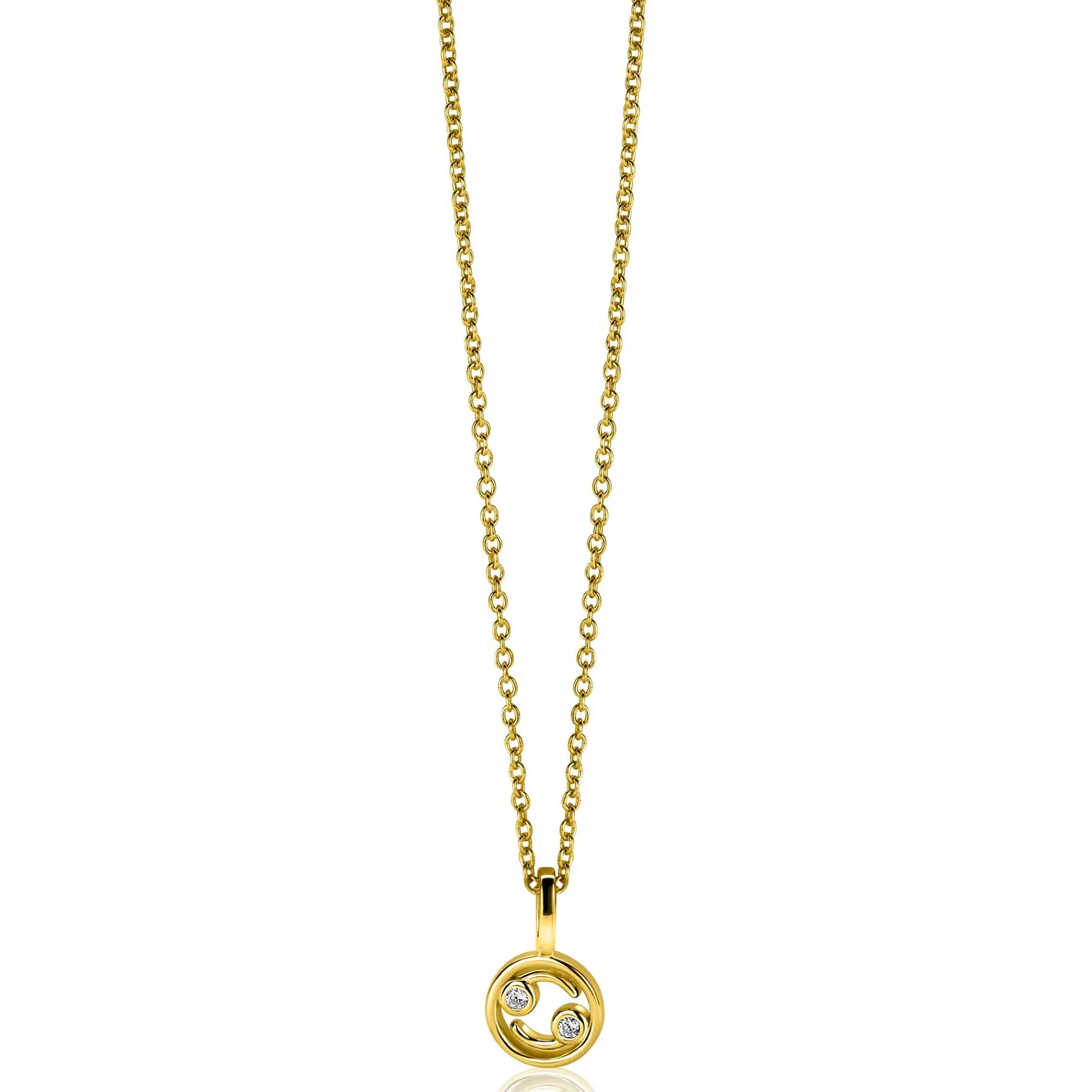 9mm ZINZI gold plated zilveren Kreeft sterrenbeeldhanger bezet met witte zirconia ZIHY-KRE (zonder collier)