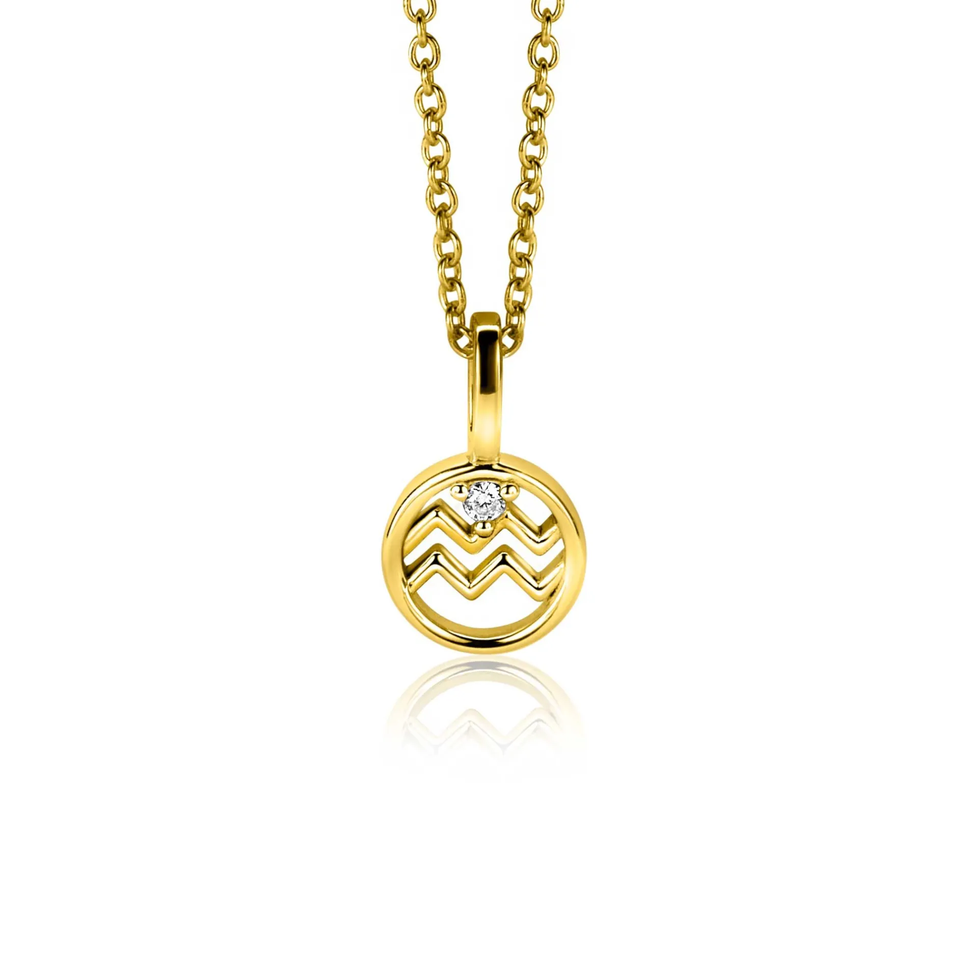 9mm ZINZI gold plated zilveren Waterman sterrenbeeldhanger bezet met witte zirconia ZIHY-WAT (zonder collier)