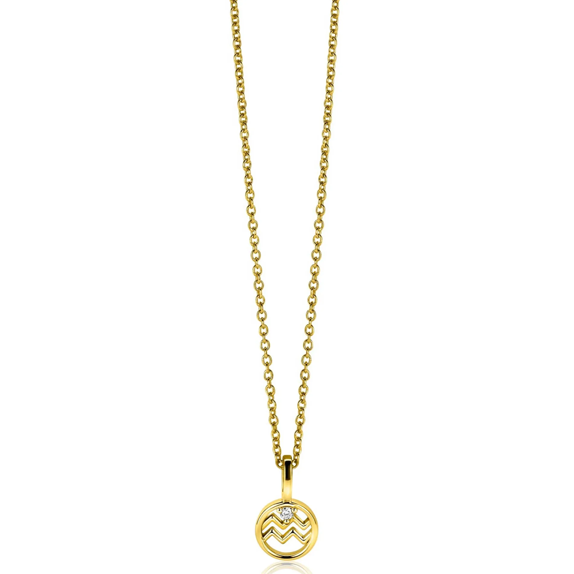 9mm ZINZI gold plated zilveren Waterman sterrenbeeldhanger bezet met witte zirconia ZIHY-WAT (zonder collier)