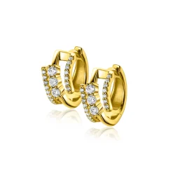 16mm ZINZI gold plated zilveren multi-look oorringen met 3 rijen, bezet met witte zirconia's 9mm breed met luxe klapsluiting ZIO2645Y