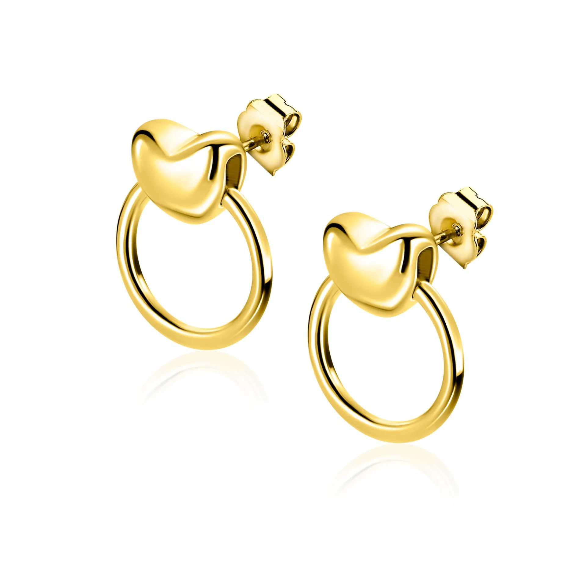 16mm ZINZI gold plated zilveren oorstekers met hart en open ring ZIO2759