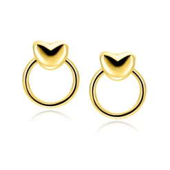 16mm ZINZI gold plated zilveren oorstekers met hart en open ring ZIO2759