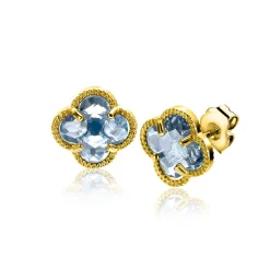 9mm ZINZI gold plated zilveren oorstekers in klaver vorm met lichtblauwe kleursteen ZIO2662B