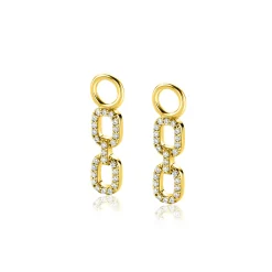 19mm ZINZI gold plated zilveren oorbedels met trendy ovale schakels, schitterend bezet met witte zirconia's ZICH2552Y (zonder oorringen)