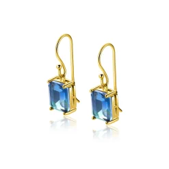 25mm ZINZI gold plated zilveren oorhangers met indigo blauwe kleursteen in vierpootszetting ZIO2578