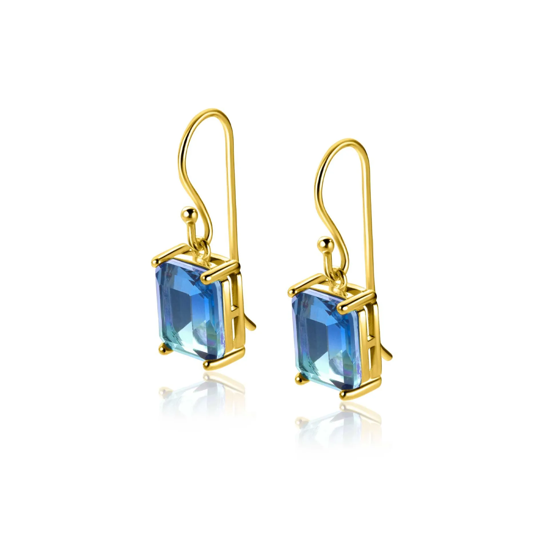 25mm ZINZI gold plated zilveren oorhangers met indigo blauwe kleursteen in vierpootszetting ZIO2578