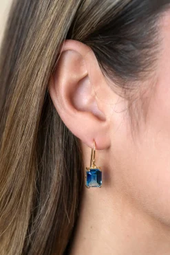 25mm ZINZI gold plated zilveren oorhangers met indigo blauwe kleursteen in vierpootszetting ZIO2578