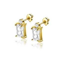 9mm ZINZI gold plated zilveren oorstekers baguette rechthoek wit ZIO2441