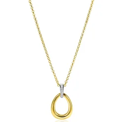 26mm ZINZI gold plated zilveren bicolor hanger druppelvorm glad met witte zirconia's ZIH1709Y (zonder collier)