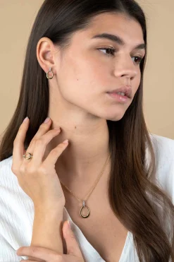 26mm ZINZI gold plated zilveren bicolor hanger druppelvorm glad met witte zirconia's ZIH1709Y (zonder collier)