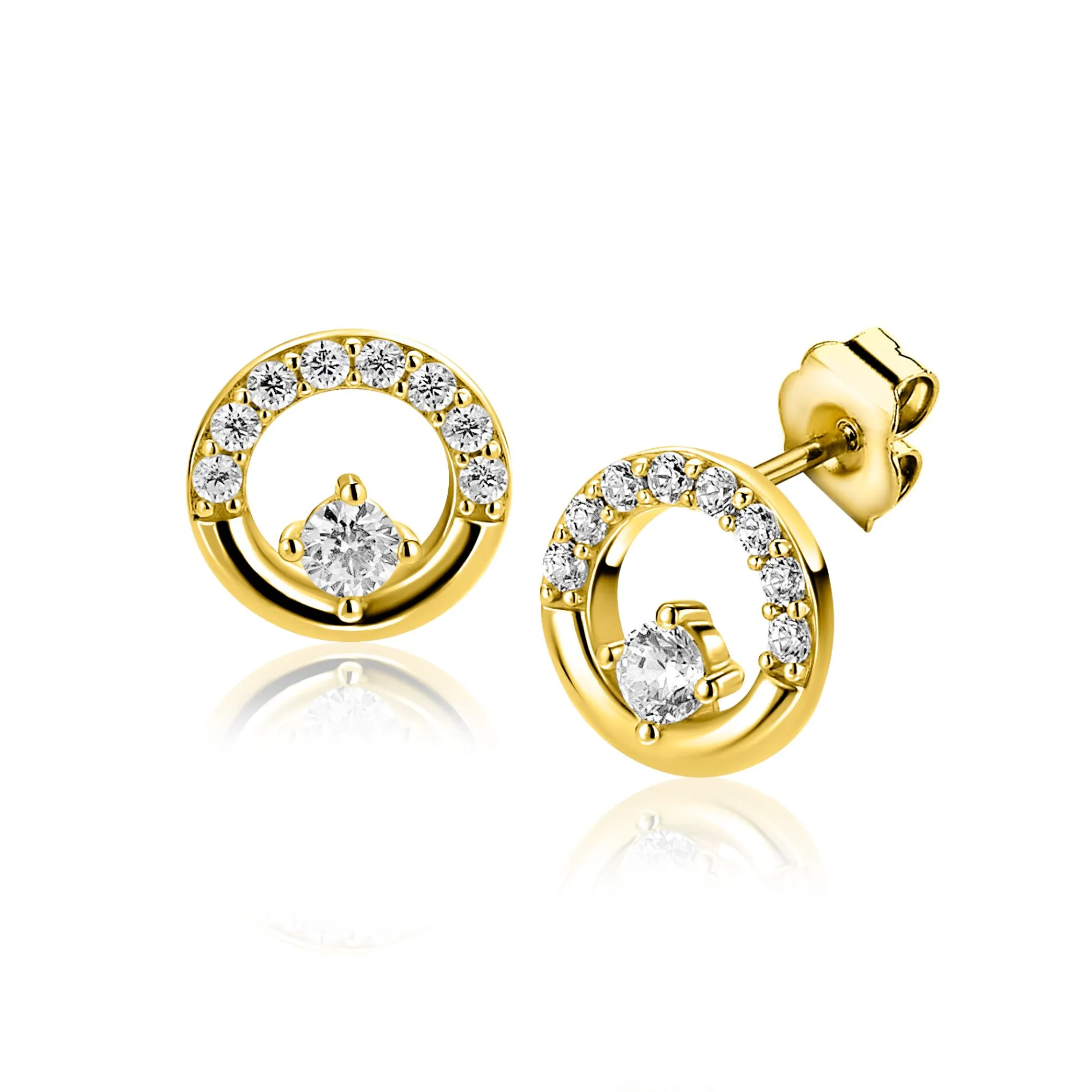 9,5mm ZINZI gold plated zilveren oorstekers open rondje met zirkonia ZIO2725Y