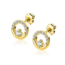 9,5mm ZINZI gold plated zilveren oorstekers open rondje met zirkonia ZIO2725Y