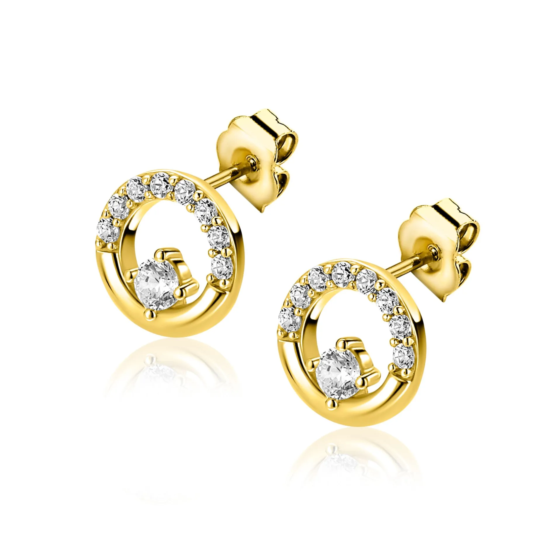 9,5mm ZINZI gold plated zilveren oorstekers open rondje met zirkonia ZIO2725Y