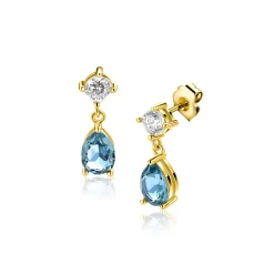 16mm ZINZI gold plated zilveren oorstekers blauwe peer en wit ronde zetting ZIO2744