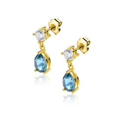 16mm ZINZI gold plated zilveren oorstekers blauwe peer en wit ronde zetting ZIO2744