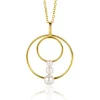 34mm ZINZI gold plated zilveren ronde fantasie hanger bezet met drie ronde witte zoetwaterparels ZIH2616 (zonder collier)