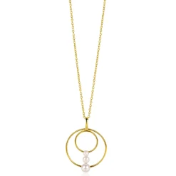 34mm ZINZI gold plated zilveren ronde fantasie hanger bezet met drie ronde witte zoetwaterparels ZIH2616 (zonder collier)