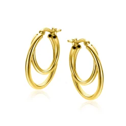 23mm ZINZI gold plated zilveren oorringen met een dubbele oorring in het midden. Een trendy multi-look uitstraling ZIO2483G