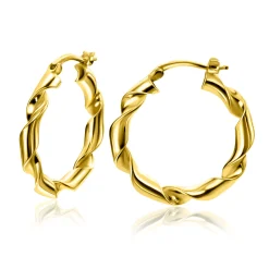 28mm ZINZI gold plated zilveren oorringen met trendy gedraaide buis 28x3mm ZIO2406G