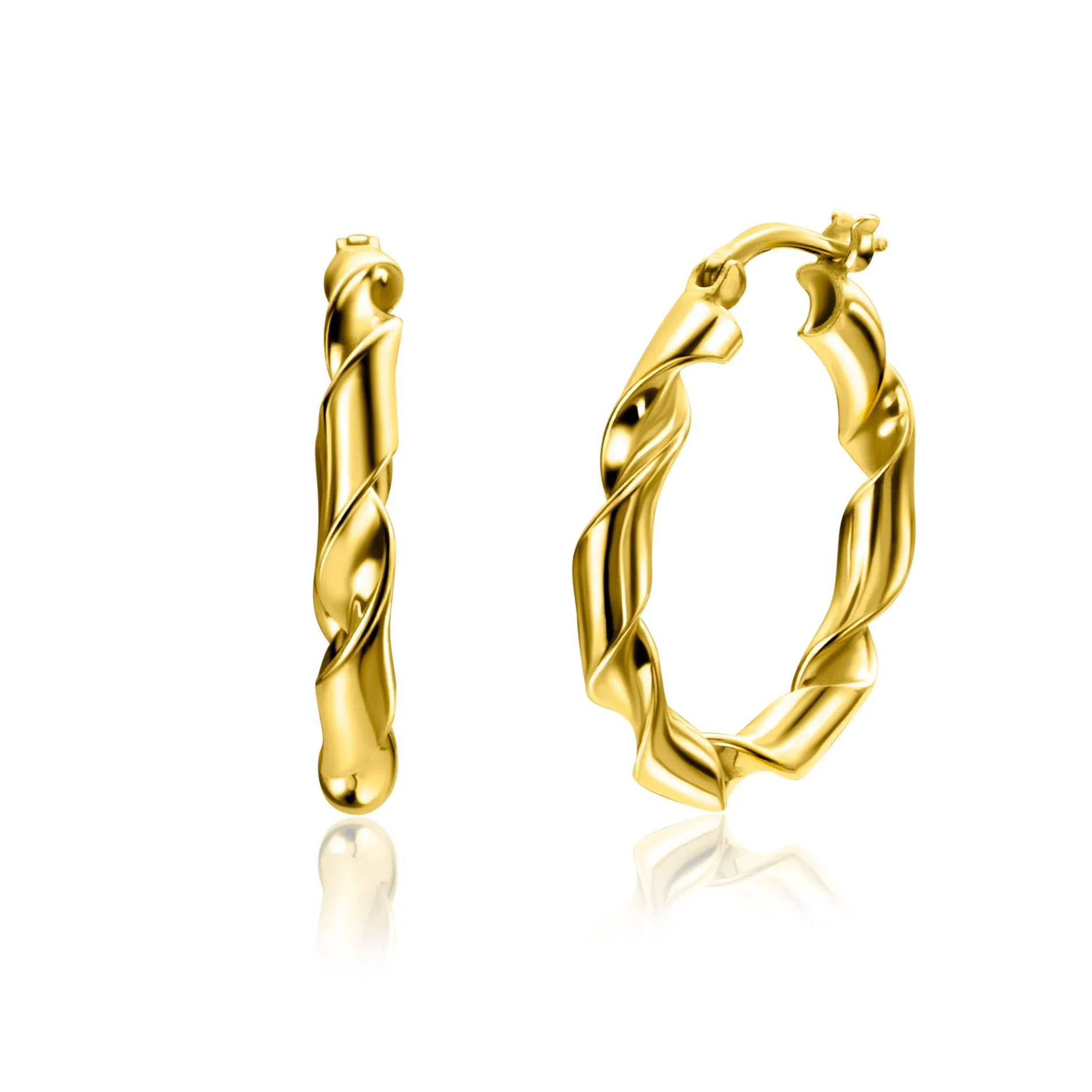 28mm ZINZI gold plated zilveren oorringen met trendy gedraaide buis 28x3mm ZIO2406G
