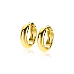 15mm ZINZI gold plated zilveren oorringen met gladde ronde buis van 4mm breed en luxe klapsluiting ZIO2565G