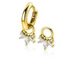 10mm ZINZI gold plated zilveren oorbedels met vijf speelse zettingen in aflopende grootte, bezet met witte zirconia's ZICH2633 (zonder oorringen)