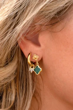 10mm ZINZI gold plated zilveren oorbedels met vijf speelse zettingen in aflopende grootte, bezet met witte zirconia's ZICH2633 (zonder oorringen)