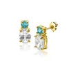 12mm ZINZI gold plated zilveren oorstekers, bezet met een kleine ronde blauwe kleursteen en ovale witte zirconia ZIO2438