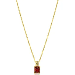14mm ZINZI gold plated zilveren hanger met rechthoekige rood granaat kleursteen en luxe hangoog ZIH2392R (zonder collier)