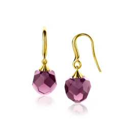 27mm ZINZI gold plated zilveren oorhangers met paarse bead 10mm ZIO266PG