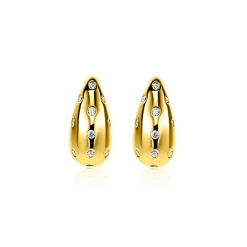17mm ZINZI gold plated zilveren oorstekers in druppelvorm met witte zirkonia's ZIO2708Y