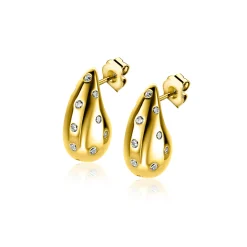 17mm ZINZI gold plated zilveren oorstekers in druppelvorm met witte zirkonia's ZIO2708Y
