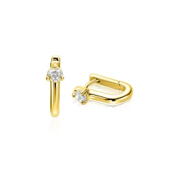 14mm ZINZI gold plated zilveren oorringen U-vorm met witte zirkonia ZIO2733Y