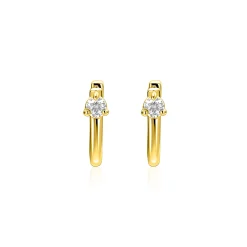 14mm ZINZI gold plated zilveren oorringen U-vorm met witte zirkonia ZIO2733Y