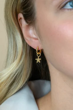 8mm ZINZI gold plated zilveren oorbedels zeester ZICH2731 (zonder oorringen)