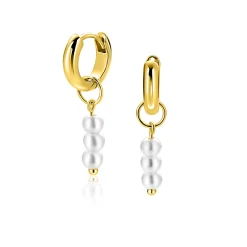 12mm ZINZI gold plated zilveren oorbedels met 3 witte pareltjes ZICH2734Y (zonder oorringen)