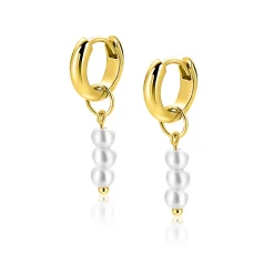 12mm ZINZI gold plated zilveren oorbedels met 3 witte pareltjes ZICH2734Y (zonder oorringen)