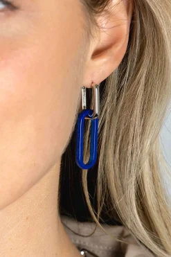 30mm ZINZI grote ovale oorbedels in trendy lapis lazuli blauw ZICH2456L (zonder oorringen)