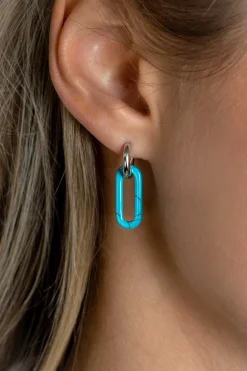19mm ZINZI ovale oorbedels in trendy turquoise blauw ZICH2455T (zonder oorringen)