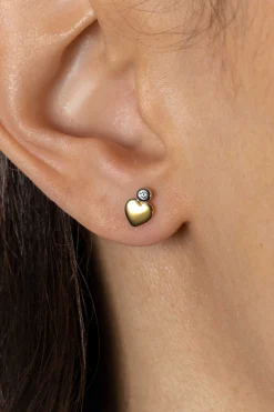 8mm ZINZI zilveren bicolor oorknoppen met een glanzend goudkleurig hart en witte zirconia ZIO2436